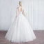 Affordable Ivory See-through Wedding Dresses 2019 A-Line / Princess Scoop Neck 1/2 Sleeves Backless Appliques Lace Floor-Length / Long Ruffle