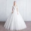 Affordable Ivory See-through Wedding Dresses 2019 A-Line / Princess Scoop Neck 1/2 Sleeves Backless Appliques Lace Floor-Length / Long Ruffle