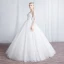 Affordable Ivory See-through Wedding Dresses 2019 A-Line / Princess Scoop Neck 1/2 Sleeves Backless Appliques Lace Floor-Length / Long Ruffle