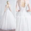 Affordable Ivory See-through Wedding Dresses 2019 A-Line / Princess Scoop Neck 1/2 Sleeves Backless Appliques Lace Floor-Length / Long Ruffle