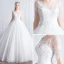 Affordable Ivory See-through Wedding Dresses 2019 A-Line / Princess Scoop Neck 1/2 Sleeves Backless Appliques Lace Floor-Length / Long Ruffle