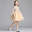 Chic / Beautiful Champagne Flower Girl Dresses 2019 A-Line / Princess High Neck Long Sleeve Appliques Lace Short Ruffle Wedding Party Dresses
