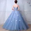 Blomsterfe Blå Ballkjoler 2019 Prinsesse Kjæreste Uten Ermer Appliques Blomst Rhinestone Beading Perle Lange Buste Ryggløse Formelle Kjoler