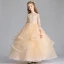 Chic / Beautiful Champagne See-through Flower Girl Dresses 2019 A-Line / Princess Scoop Neck 3/4 Sleeve Appliques Lace Floor-Length / Long Cascading Ruffles Wedding Party Dresses