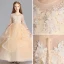 Chic / Beautiful Champagne See-through Flower Girl Dresses 2019 A-Line / Princess Scoop Neck 3/4 Sleeve Appliques Lace Floor-Length / Long Cascading Ruffles Wedding Party Dresses