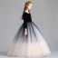 Modest / Simple Navy Blue Gradient-Color Champagne Flower Girl Dresses 2019 A-Line / Princess Scoop Neck 3/4 Sleeve Floor-Length / Long Ruffle Wedding Party Dresses