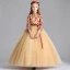 Chinese style Gold Flower Girl Dresses 2019 A-Line / Princess High Neck 3/4 Sleeve Embroidered Flower Sequins Sash Floor-Length / Long Ruffle Wedding Party Dresses