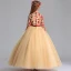 Chinese style Gold Flower Girl Dresses 2019 A-Line / Princess High Neck 3/4 Sleeve Embroidered Flower Sequins Sash Floor-Length / Long Ruffle Wedding Party Dresses