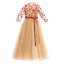 Chinese style Gold Flower Girl Dresses 2019 A-Line / Princess High Neck 3/4 Sleeve Embroidered Flower Sequins Sash Floor-Length / Long Ruffle Wedding Party Dresses