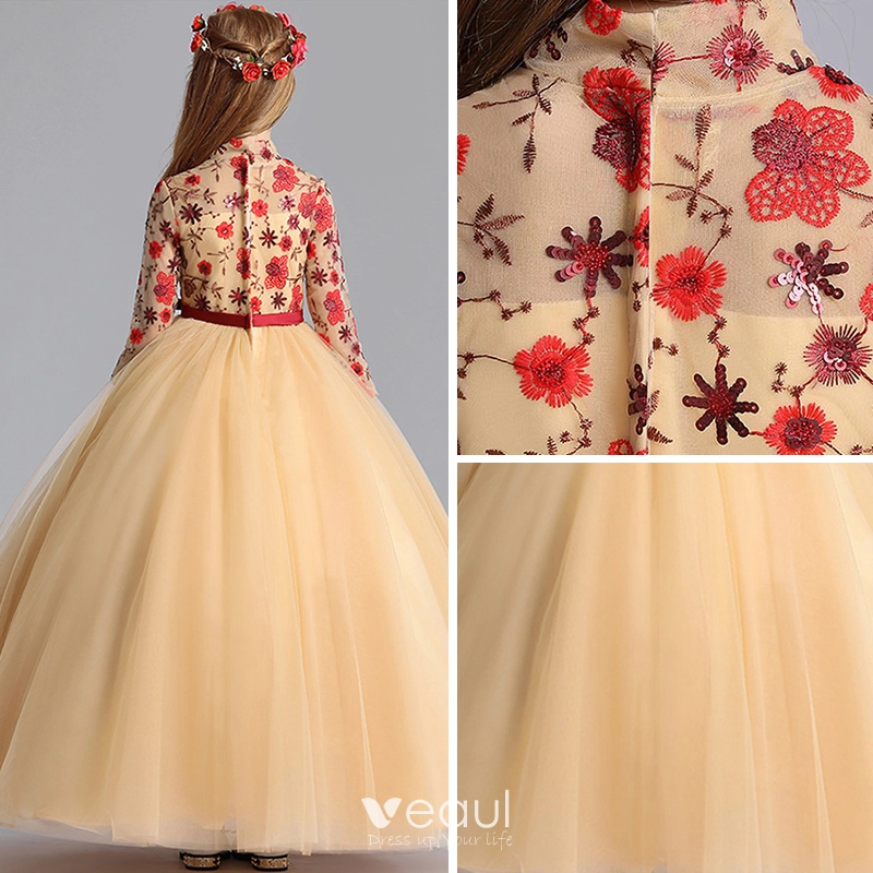 Chinese style Gold Flower Girl Dresses 2019 A Line Princess High