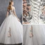 Discount Colored Ivory Wedding Dresses 2018 A-Line / Princess Off-The-Shoulder Short Sleeve Backless Appliques Lace Ruffle Floor-Length / Long