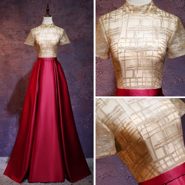 green emerald velvet dress Vintage Red & Gold Sequin Ball Gown Prom Dresses FD1971 viniodress –  Viniodress main image 0