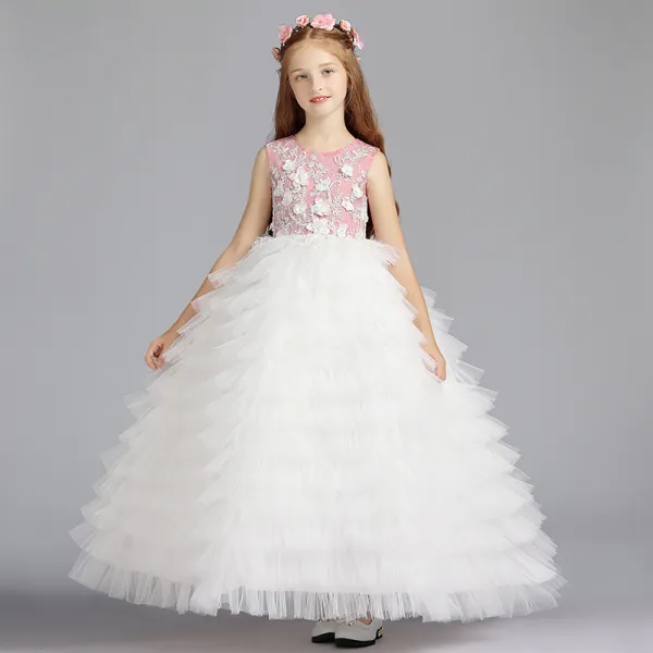 Lovely Ruffled Ivory Tulle Appliques Flower Girl Dresses Lovely Ruffled Ivory Tulle Appliques Flower Girl Dresses