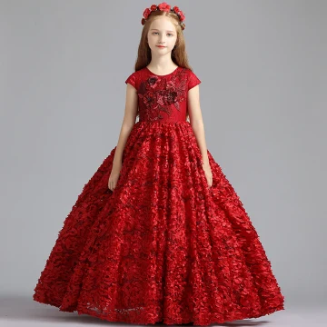 Best Burgundy Flower Girl Dresses 2019 A Line Princess Scoop Neck Cap Sleeves Pearl Sequins Pierced Polyester Floor Length Long Ruffle Wedding Party Dresses
