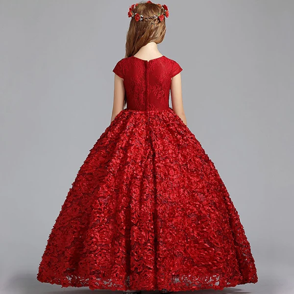 Best Burgundy Flower Girl Dresses 2019 A-Line / Princess Scoop Neck Cap Sleeves Pearl Sequins Pierced Polyester Floor-Length / Long Ruffle Wedding Party Dresses