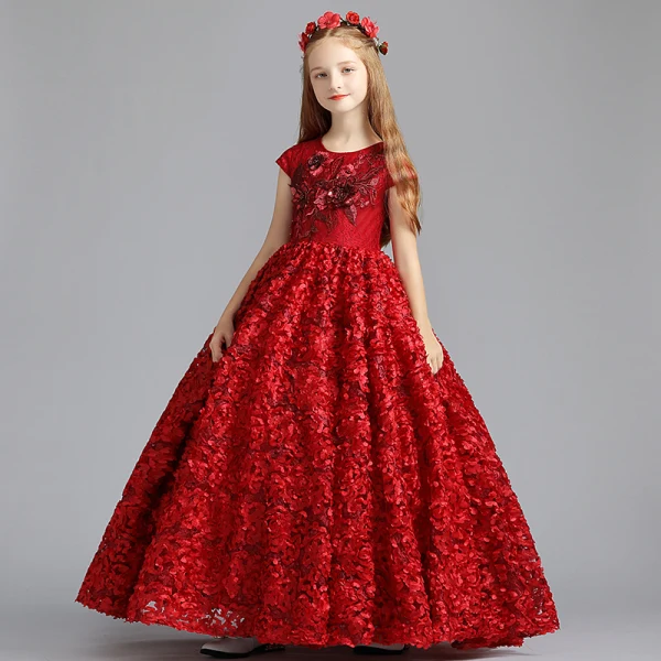 Best Burgundy Flower Girl Dresses 2019 A-Line / Princess Scoop Neck Cap Sleeves Pearl Sequins Pierced Polyester Floor-Length / Long Ruffle Wedding Party Dresses
