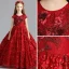 Best Burgundy Flower Girl Dresses 2019 A-Line / Princess Scoop Neck Cap Sleeves Pearl Sequins Pierced Polyester Floor-Length / Long Ruffle Wedding Party Dresses