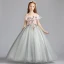 Chic / Beautiful Grey Flower Girl Dresses 2019 A-Line / Princess Shoulders Off-The-Shoulder Short Sleeve Appliques Lace Pearl Floor-Length / Long Ruffle Backless Wedding Party Dresses