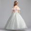 Chic / Beautiful Grey Flower Girl Dresses 2019 A-Line / Princess Shoulders Off-The-Shoulder Short Sleeve Appliques Lace Pearl Floor-Length / Long Ruffle Backless Wedding Party Dresses