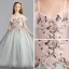 Chic / Beautiful Grey Flower Girl Dresses 2019 A-Line / Princess Shoulders Off-The-Shoulder Short Sleeve Appliques Lace Pearl Floor-Length / Long Ruffle Backless Wedding Party Dresses
