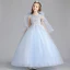 Chic / Beautiful Sky Blue Flower Girl Dresses 2019 A-Line / Princess Scoop Neck Sleeveless Appliques Flower Beading Floor-Length / Long Ruffle Wedding Party Dresses