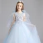 Chic / Beautiful Sky Blue Flower Girl Dresses 2019 A-Line / Princess Scoop Neck Sleeveless Appliques Flower Beading Floor-Length / Long Ruffle Wedding Party Dresses