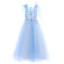 Chic / Beautiful Sky Blue Flower Girl Dresses 2019 A-Line / Princess Scoop Neck Sleeveless Appliques Flower Beading Floor-Length / Long Ruffle Wedding Party Dresses