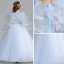 Chic / Beautiful Sky Blue Flower Girl Dresses 2019 A-Line / Princess Scoop Neck Sleeveless Appliques Flower Beading Floor-Length / Long Ruffle Wedding Party Dresses