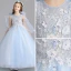 Chic / Beautiful Sky Blue Flower Girl Dresses 2019 A-Line / Princess Scoop Neck Sleeveless Appliques Flower Beading Floor-Length / Long Ruffle Wedding Party Dresses
