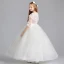 Romantic Ivory Flower Girl Dresses 2019 A-Line / Princess Scoop Neck 3/4 Sleeve Butterfly Appliques Lace Pearl Floor-Length / Long Ruffle Wedding Party Dresses