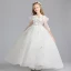 Romantic Ivory Flower Girl Dresses 2019 A-Line / Princess Scoop Neck 3/4 Sleeve Butterfly Appliques Lace Pearl Floor-Length / Long Ruffle Wedding Party Dresses