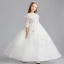 Romantic Ivory Flower Girl Dresses 2019 A-Line / Princess Scoop Neck 3/4 Sleeve Butterfly Appliques Lace Pearl Floor-Length / Long Ruffle Wedding Party Dresses