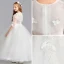 Romantic Ivory Flower Girl Dresses 2019 A-Line / Princess Scoop Neck 3/4 Sleeve Butterfly Appliques Lace Pearl Floor-Length / Long Ruffle Wedding Party Dresses