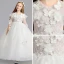 Romantic Ivory Flower Girl Dresses 2019 A-Line / Princess Scoop Neck 3/4 Sleeve Butterfly Appliques Lace Pearl Floor-Length / Long Ruffle Wedding Party Dresses