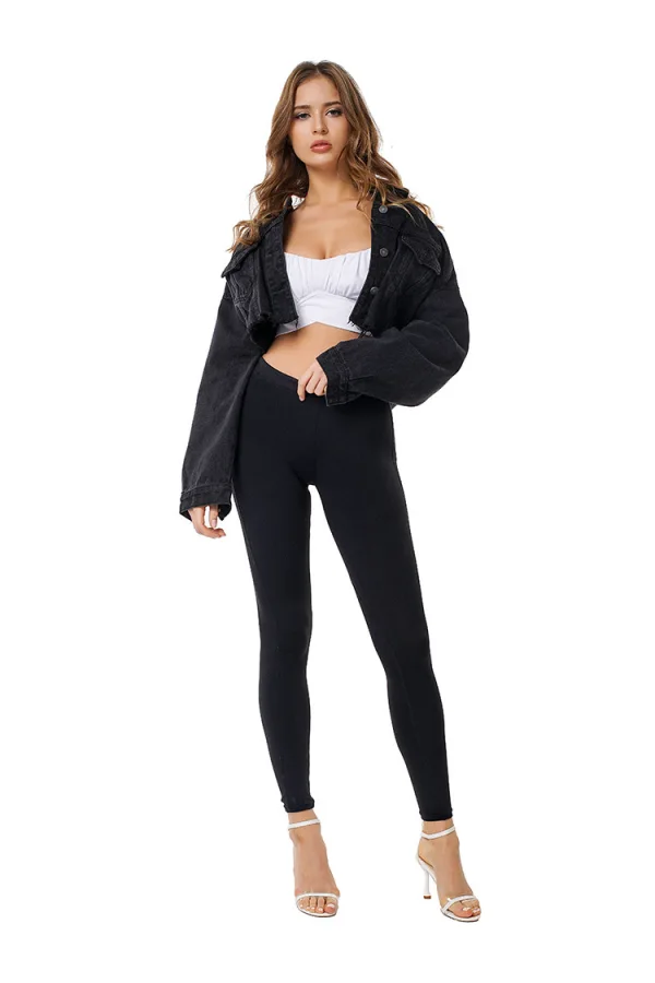 Fashion Women Black Denim Coats & Jackets 2021 Cotton Lapel Long Sleeve Street Wear Fall Winter Tops