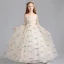 Lovely Champagne Flower Girl Dresses 2019 A-Line / Princess Off-The-Shoulder Shoulders 3/4 Sleeve Embroidered Floor-Length / Long Ruffle Wedding Party Dresses