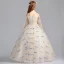 Lovely Champagne Flower Girl Dresses 2019 A-Line / Princess Off-The-Shoulder Shoulders 3/4 Sleeve Embroidered Floor-Length / Long Ruffle Wedding Party Dresses