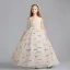Lovely Champagne Flower Girl Dresses 2019 A-Line / Princess Off-The-Shoulder Shoulders 3/4 Sleeve Embroidered Floor-Length / Long Ruffle Wedding Party Dresses