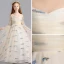Lovely Champagne Flower Girl Dresses 2019 A-Line / Princess Off-The-Shoulder Shoulders 3/4 Sleeve Embroidered Floor-Length / Long Ruffle Wedding Party Dresses
