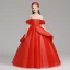 Bling Bling Red See-through Flower Girl Dresses 2019 A-Line / Princess Scoop Neck Short Sleeve Glitter Tulle Floor-Length / Long Ruffle Wedding Party Dresses