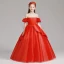 Bling Bling Red See-through Flower Girl Dresses 2019 A-Line / Princess Scoop Neck Short Sleeve Glitter Tulle Floor-Length / Long Ruffle Wedding Party Dresses