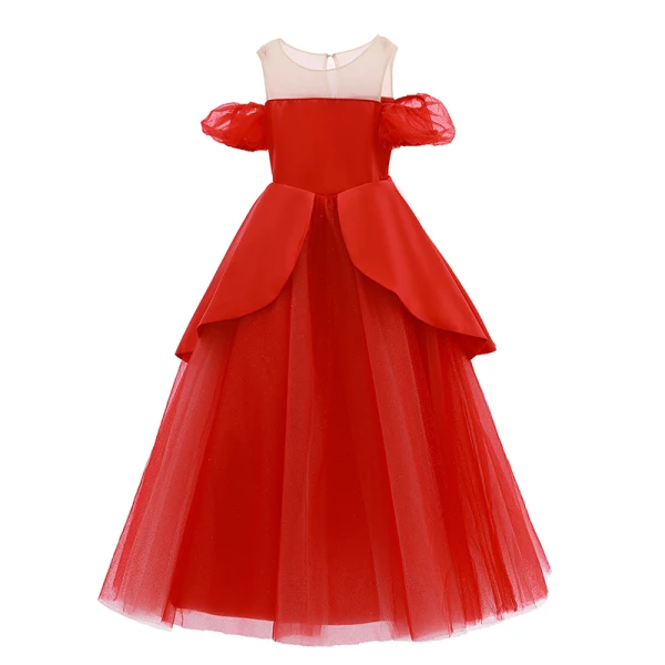 Bling Bling Red See-through Flower Girl Dresses 2019 A-Line / Princess Scoop Neck Short Sleeve Glitter Tulle Floor-Length / Long Ruffle Wedding Party Dresses