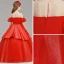 Bling Bling Red See-through Flower Girl Dresses 2019 A-Line / Princess Scoop Neck Short Sleeve Glitter Tulle Floor-Length / Long Ruffle Wedding Party Dresses