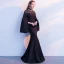 Elegant Black Evening Dresses  2018 Trumpet / Mermaid Rhinestone High Neck Long Sleeve Floor-Length / Long Formal Dresses