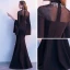 Elegant Black Evening Dresses  2018 Trumpet / Mermaid Rhinestone High Neck Long Sleeve Floor-Length / Long Formal Dresses