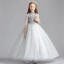 Vintage / Originale Gris Robe Ceremonie Fille 2019 Princesse Col Haut 1/2 Manches Appliques En Dentelle Perle Longue Volants Robe Pour Mariage