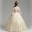 Chic / Belle Champagne Robe Ceremonie Fille 2019 Princesse Encolure Dégagée Gonflée 3/4 Manches Appliques En Dentelle Perle Faux Diamant Longue Volants Robe Pour Mariage