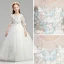 Romantic Ivory See-through Flower Girl Dresses 2019 A-Line / Princess Scoop Neck 1/2 Sleeves Butterfly Appliques Lace Floor-Length / Long Ruffle Wedding Party Dresses
