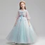 Flower Fairy Sky Blue Flower Girl Dresses 2019 A-Line / Princess Scoop Neck Puffy 3/4 Sleeve Appliques Lace Pearl Floor-Length / Long Ruffle Wedding Party Dresses