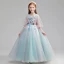 Flower Fairy Sky Blue Flower Girl Dresses 2019 A-Line / Princess Scoop Neck Puffy 3/4 Sleeve Appliques Lace Pearl Floor-Length / Long Ruffle Wedding Party Dresses